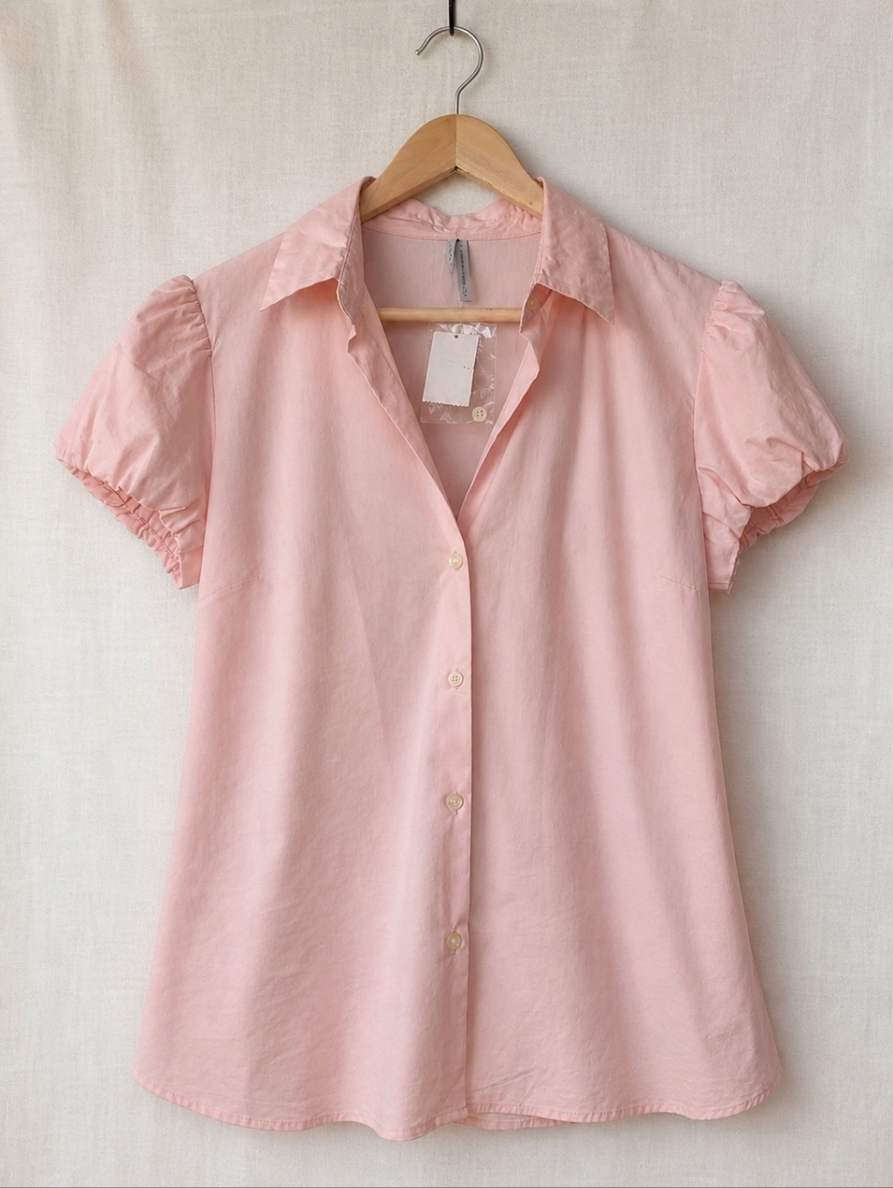 Old Navy Pink Puff Sleeve Button Front Poplin Blouse L NWT Soft Pink